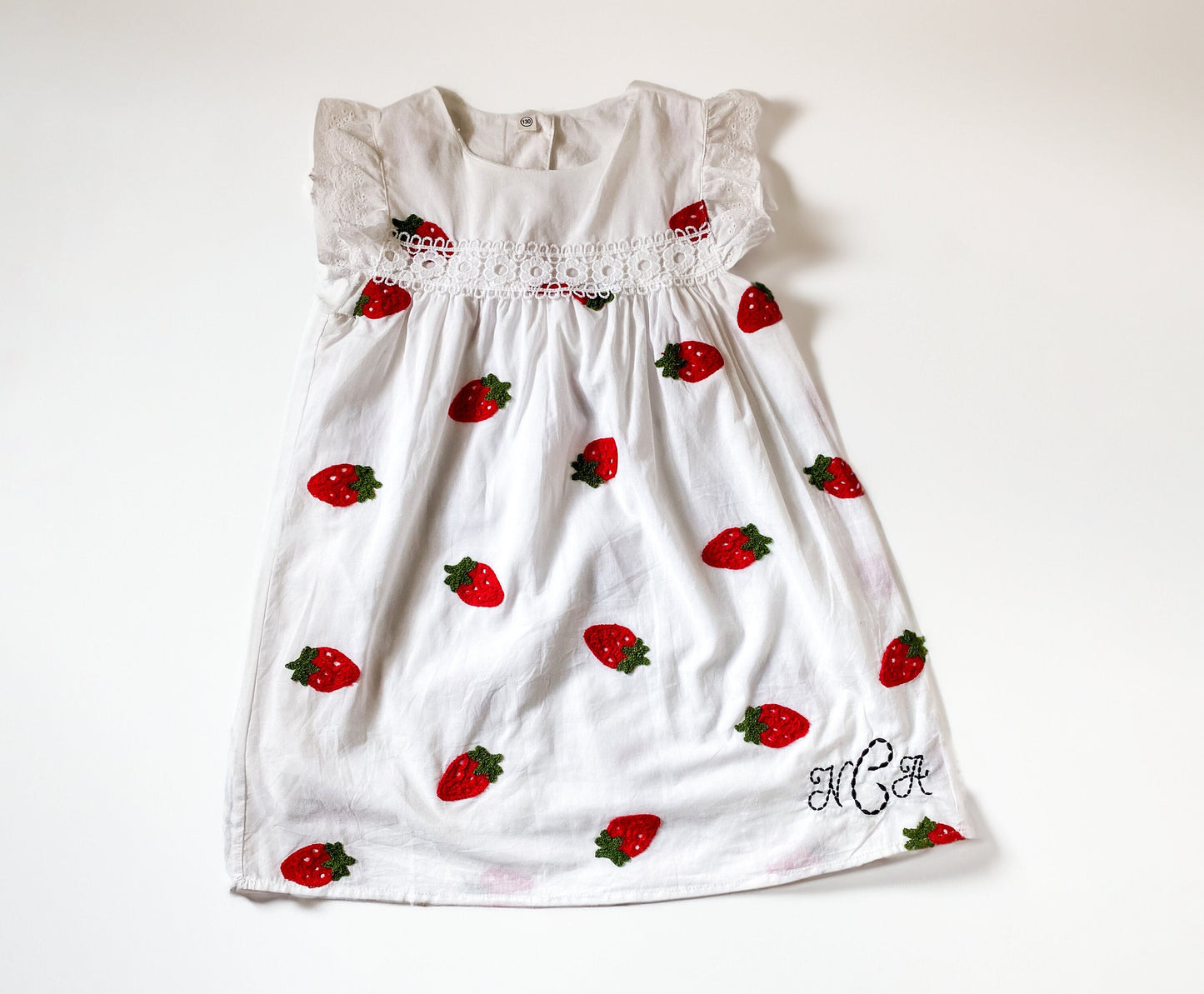 Girls' Monogrammed Strawberry Dress: Embroidered Custom Summer Outfit