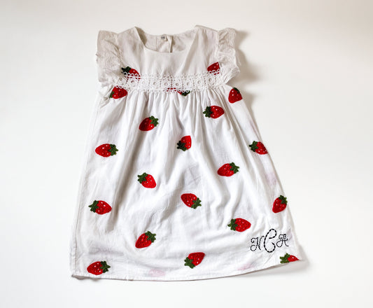 Girls' Monogrammed Strawberry Dress: Embroidered Custom Summer Outfit