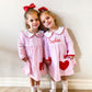 Girls Valentine's Day Dress, Pink Gingham, Monogrammed Peter Pan Collar, Heart Applique