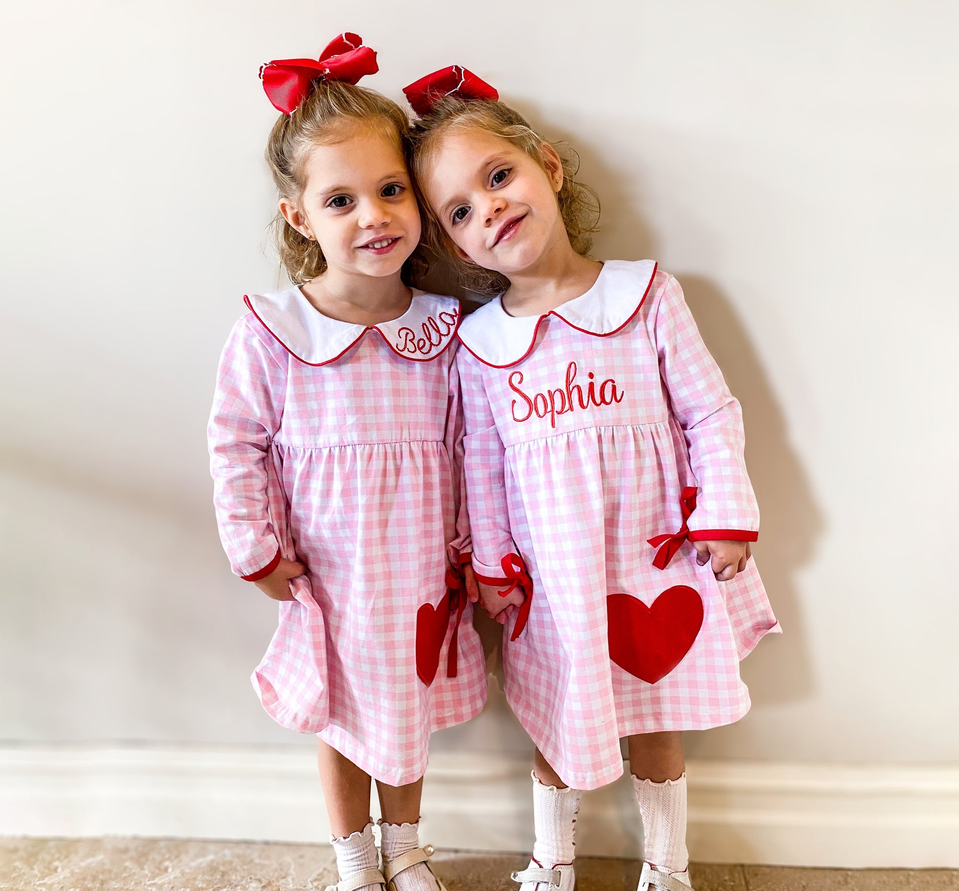 Girls Valentine's Day Dress, Pink Gingham, Monogrammed Peter Pan Collar, Heart Applique