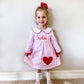 Girls Valentine's Day Dress, Pink Gingham, Monogrammed Peter Pan Collar, Heart Applique