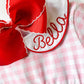 Girls Valentine's Day Dress, Pink Gingham, Monogrammed Peter Pan Collar, Heart Applique
