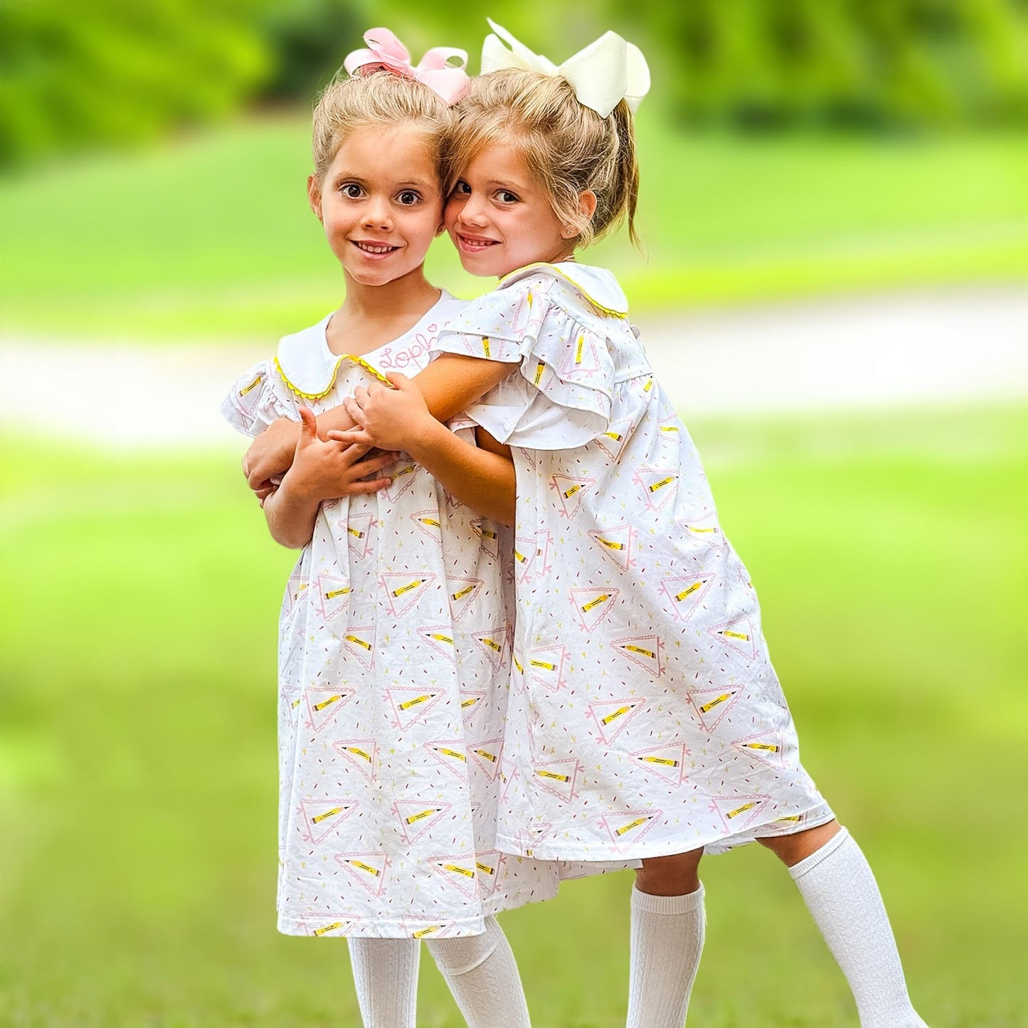 Girl's Monogrammed Back to School Pencil Flag Dress