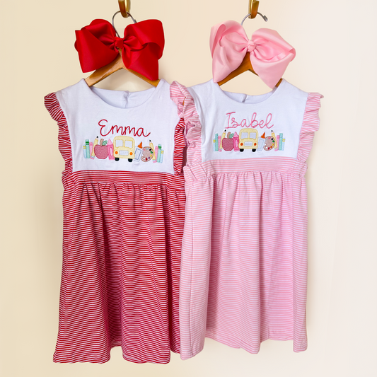 Personalized School Bus & Apple Dress