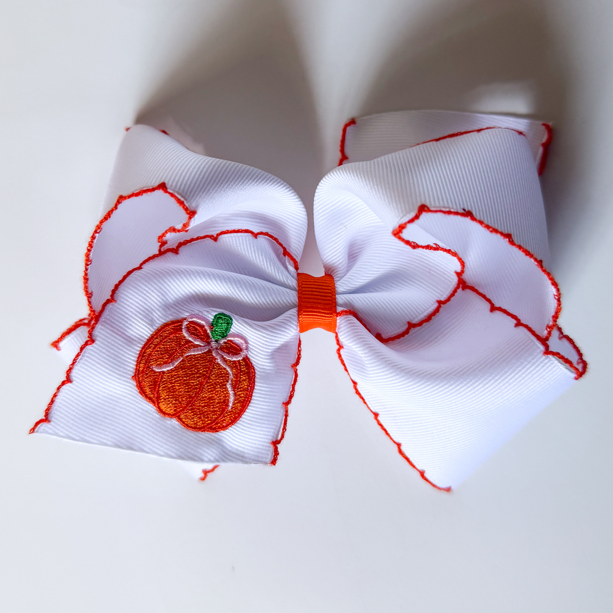 Embroidered Pumpkin Hair Bow
