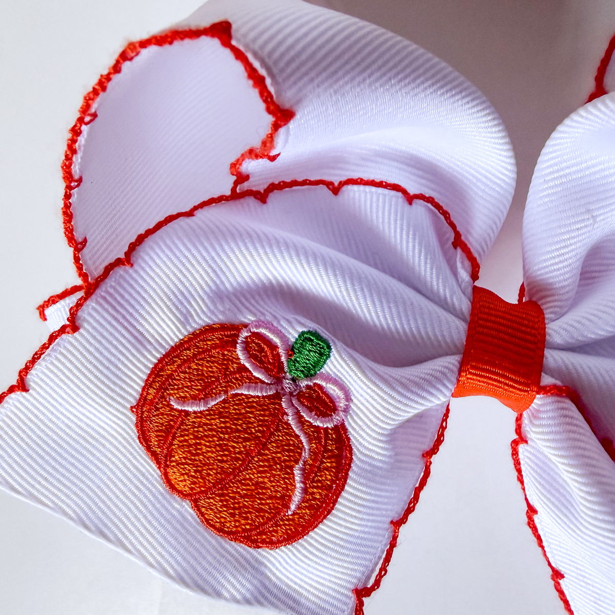 Embroidered Pumpkin Hair Bow
