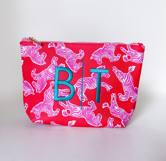Cute pouch + cosmetic bag | leather pink & red zebra