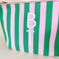 Cute pouch + cosmetic bag | leather pink & green stripe