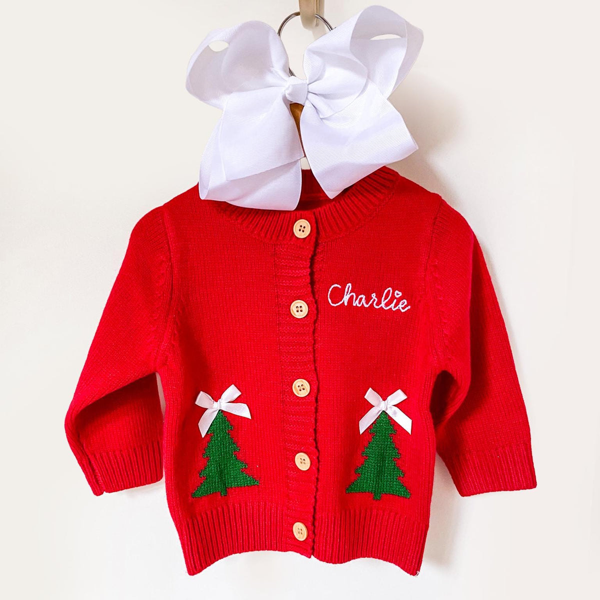 Kid’s Monogrammed Christmas Tree Cardigan, Bow Sweater