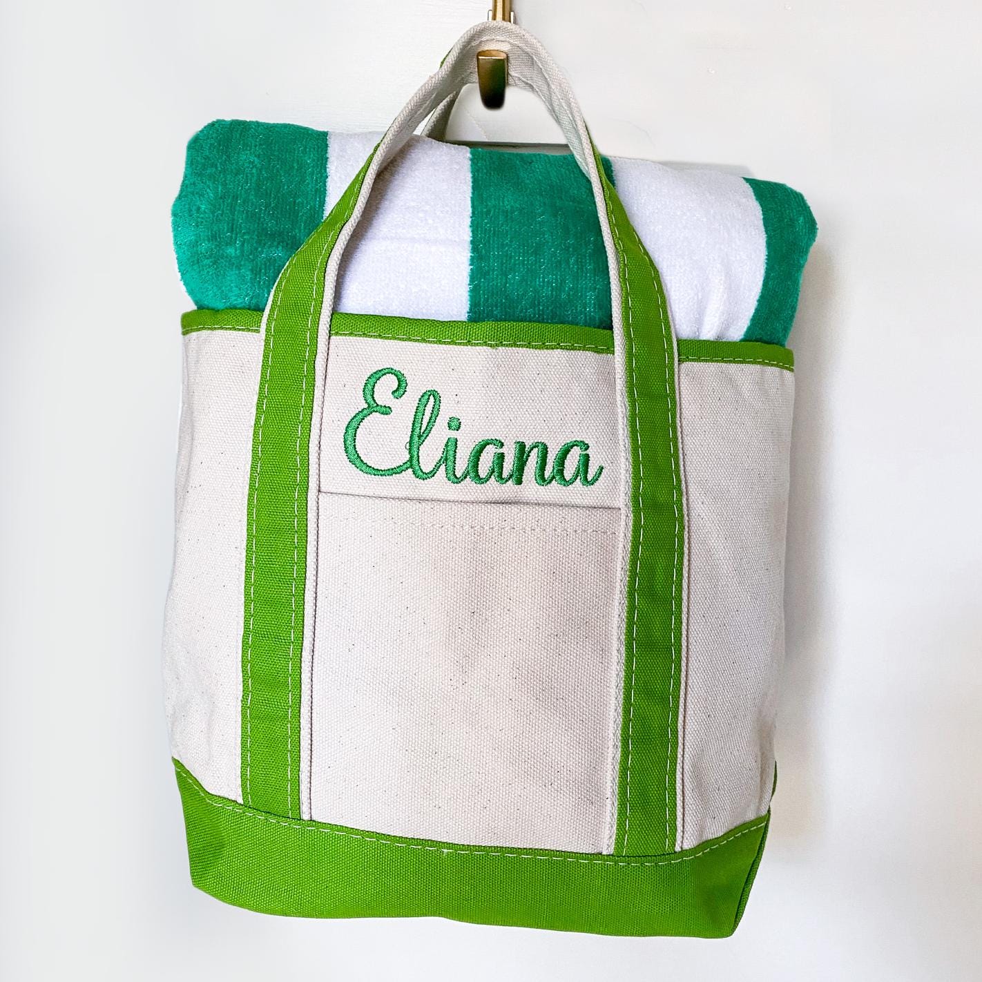 Kids Monogrammed Canvas Beach Bag with Towel Set