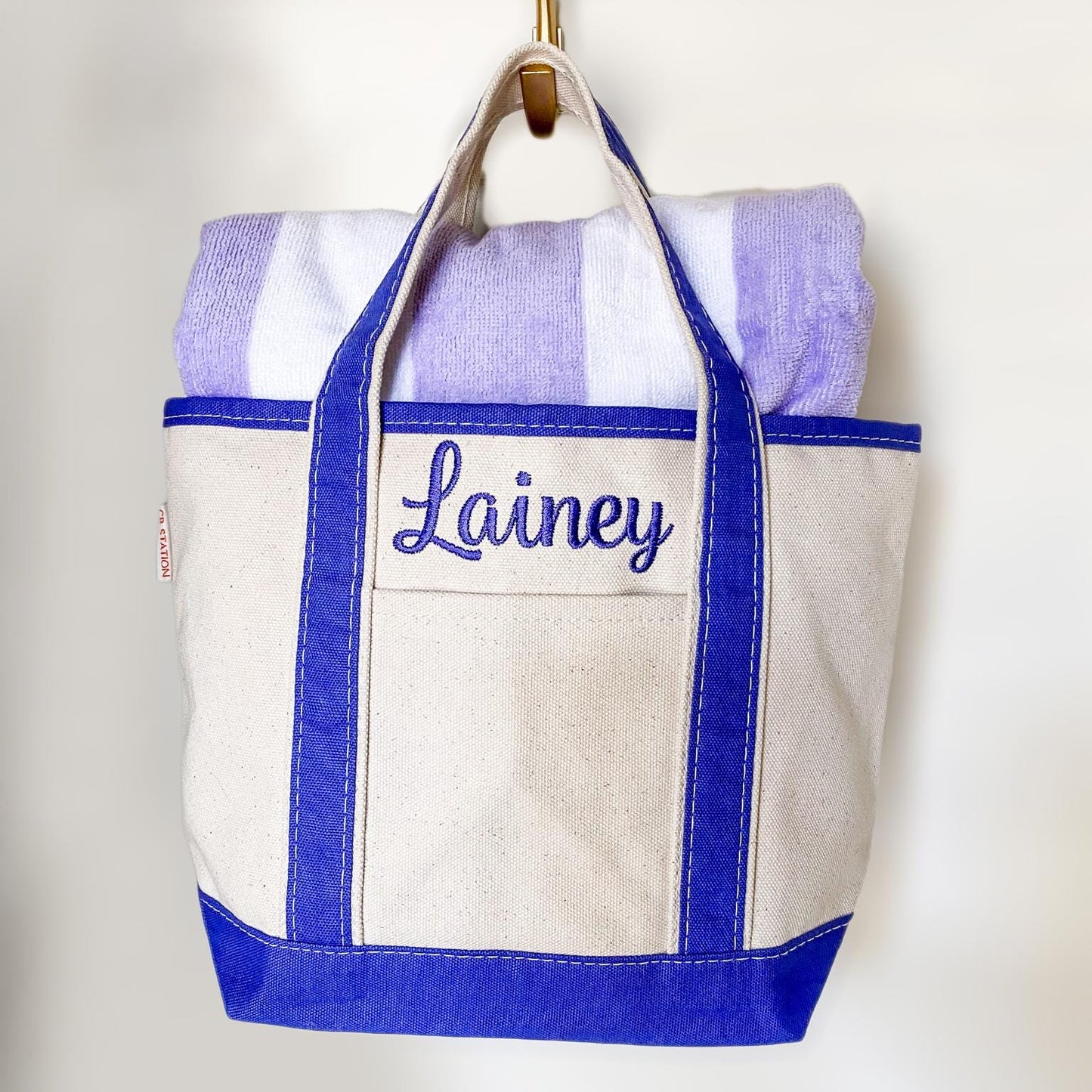 Kids Monogrammed Canvas Beach Bag with Towel Set