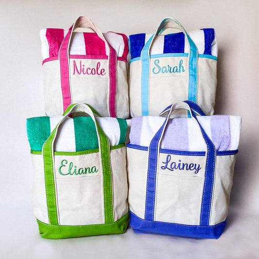 Kids Monogrammed Canvas Beach Bag with Towel Set