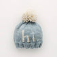 Light Blue Hand Knit Baby Beanie with Pom Pom - Savannah Creations