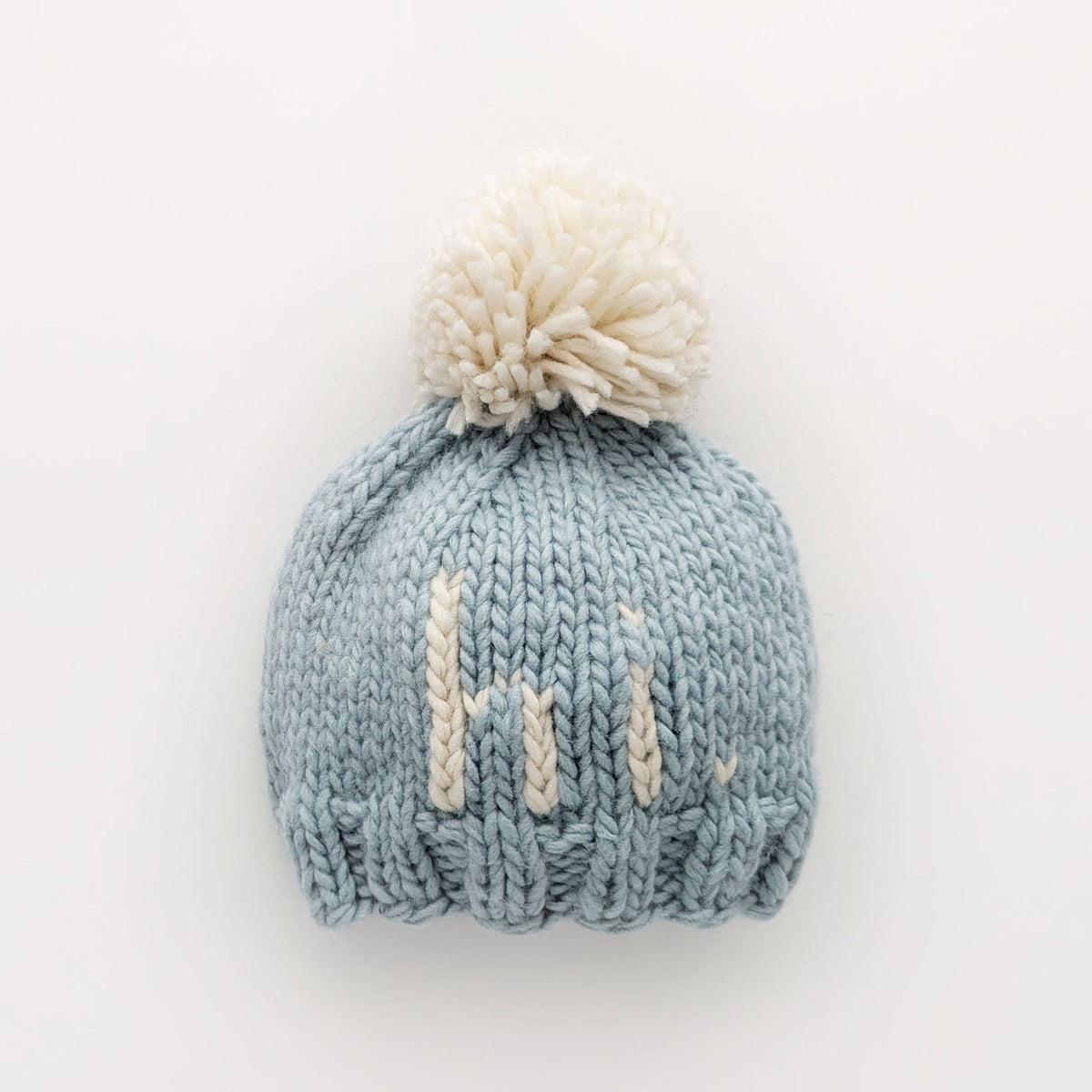 Light Blue Hand Knit Baby Beanie with Pom Pom - Savannah Creations