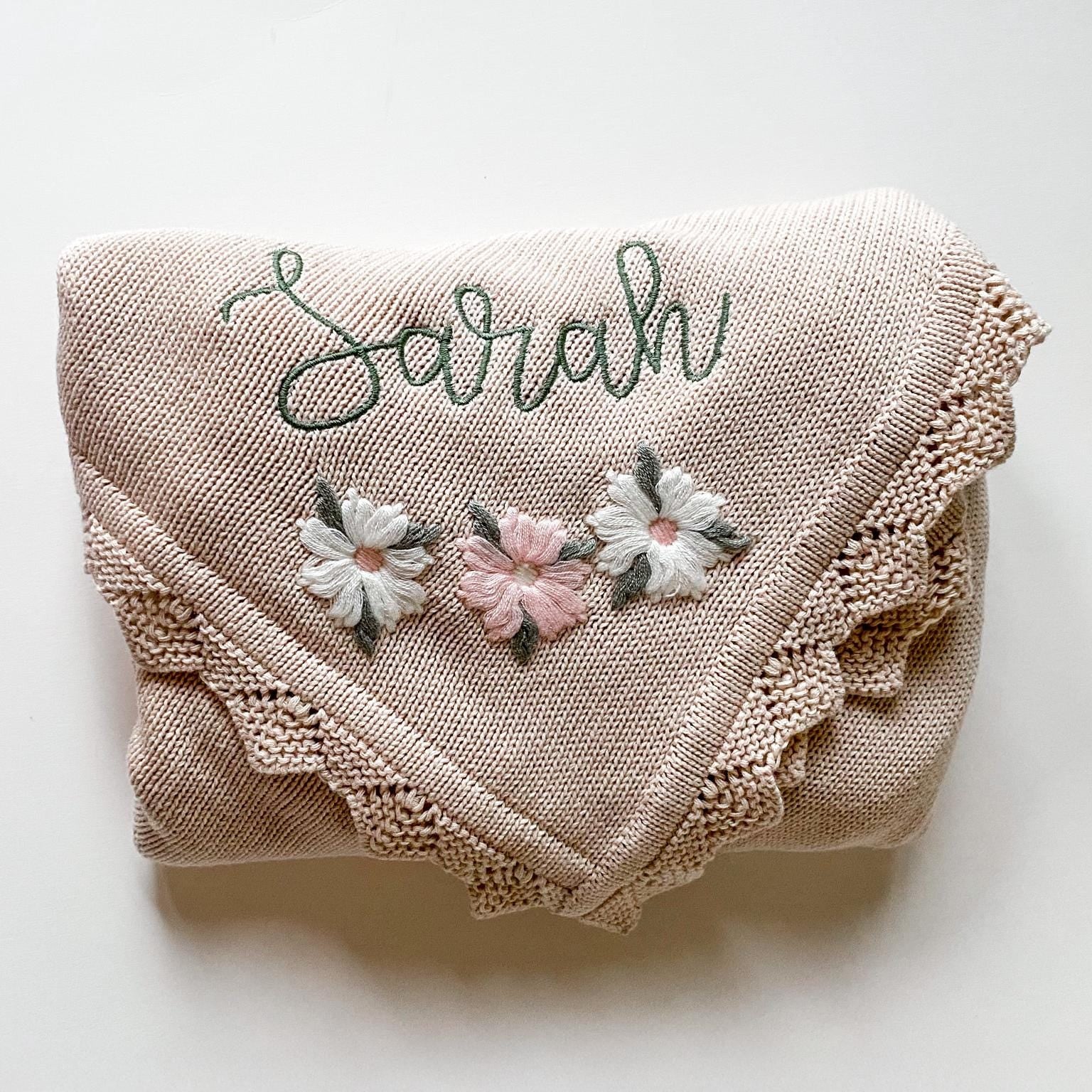 Monogrammed Baby Blanket: Custom Knit Cotton Receiving Blanket