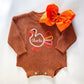 Monogrammed Baby Girl Thanksgiving Romper: Knit Turkey Design