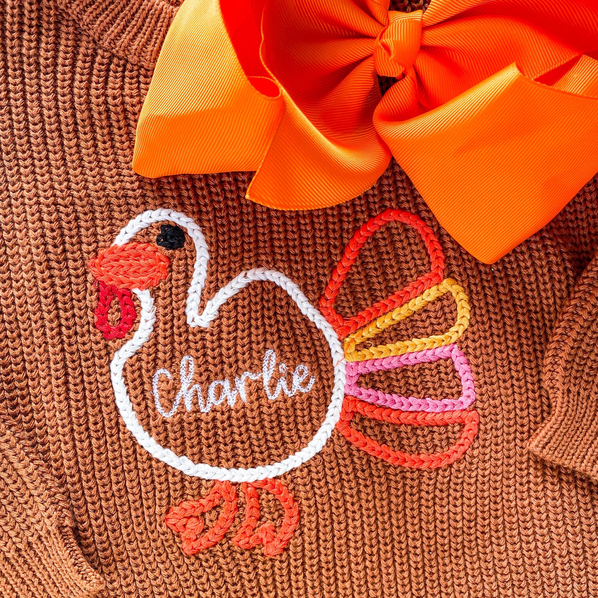 Monogrammed Baby Girl Thanksgiving Romper: Knit Turkey Design