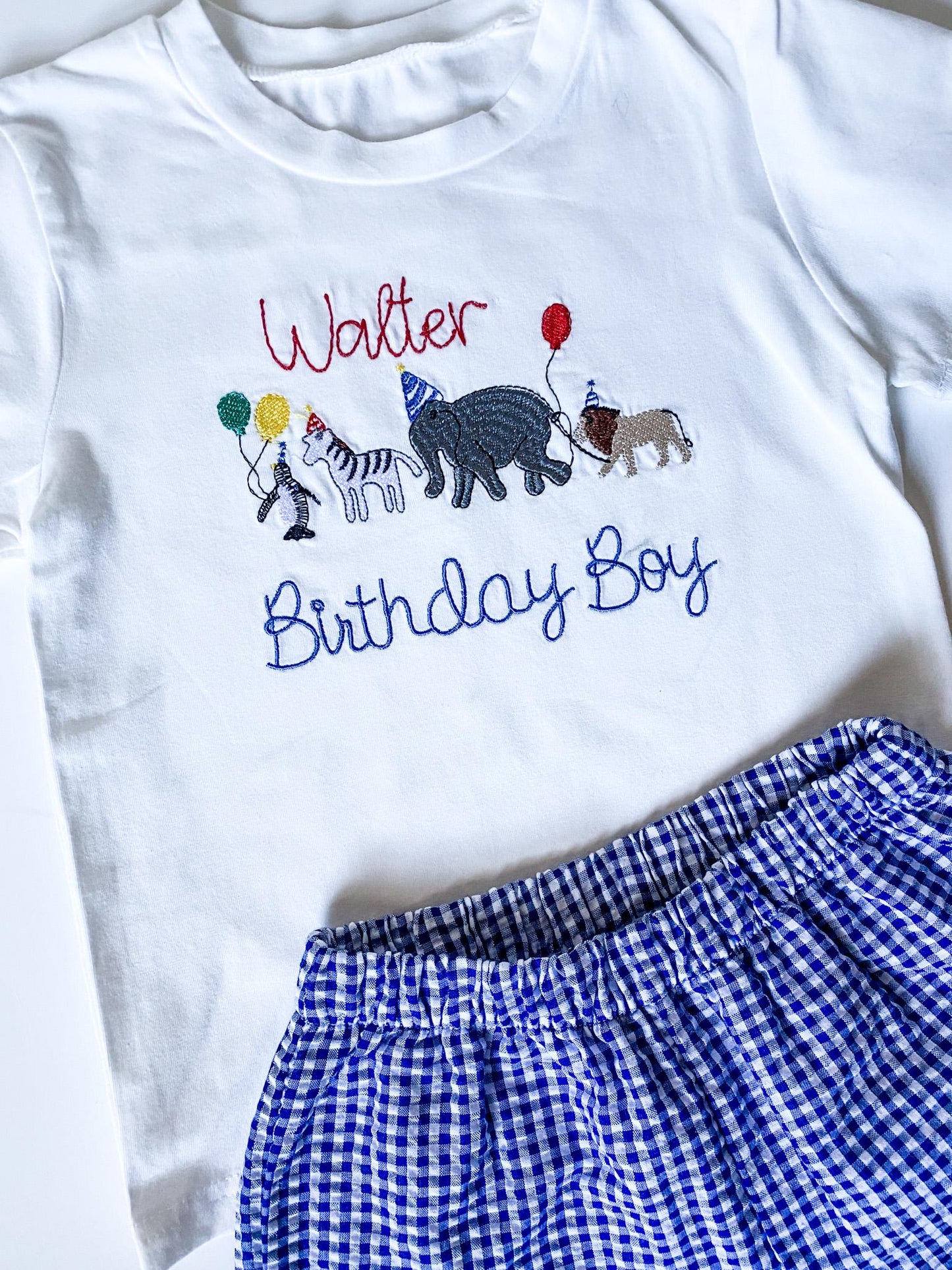 Monogrammed Birthday Boy Outfit: Embroidered Animal Party Shirt & Shorts