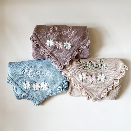 Monogrammed Baby Blanket: Custom Knit Cotton Receiving Blanket