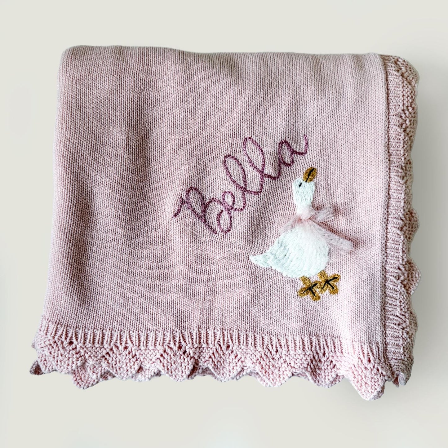 Monogrammed Goose Baby Blanket: Custom Knit Cotton Receiving Blanket