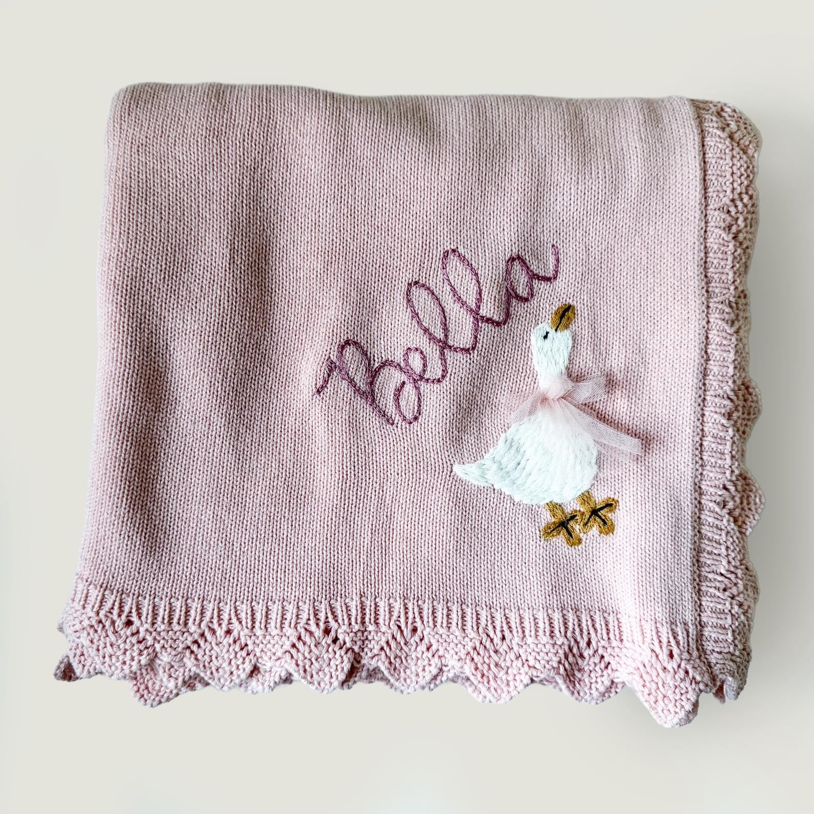 Monogrammed Goose Baby Blanket: Custom Knit Cotton Receiving Blanket