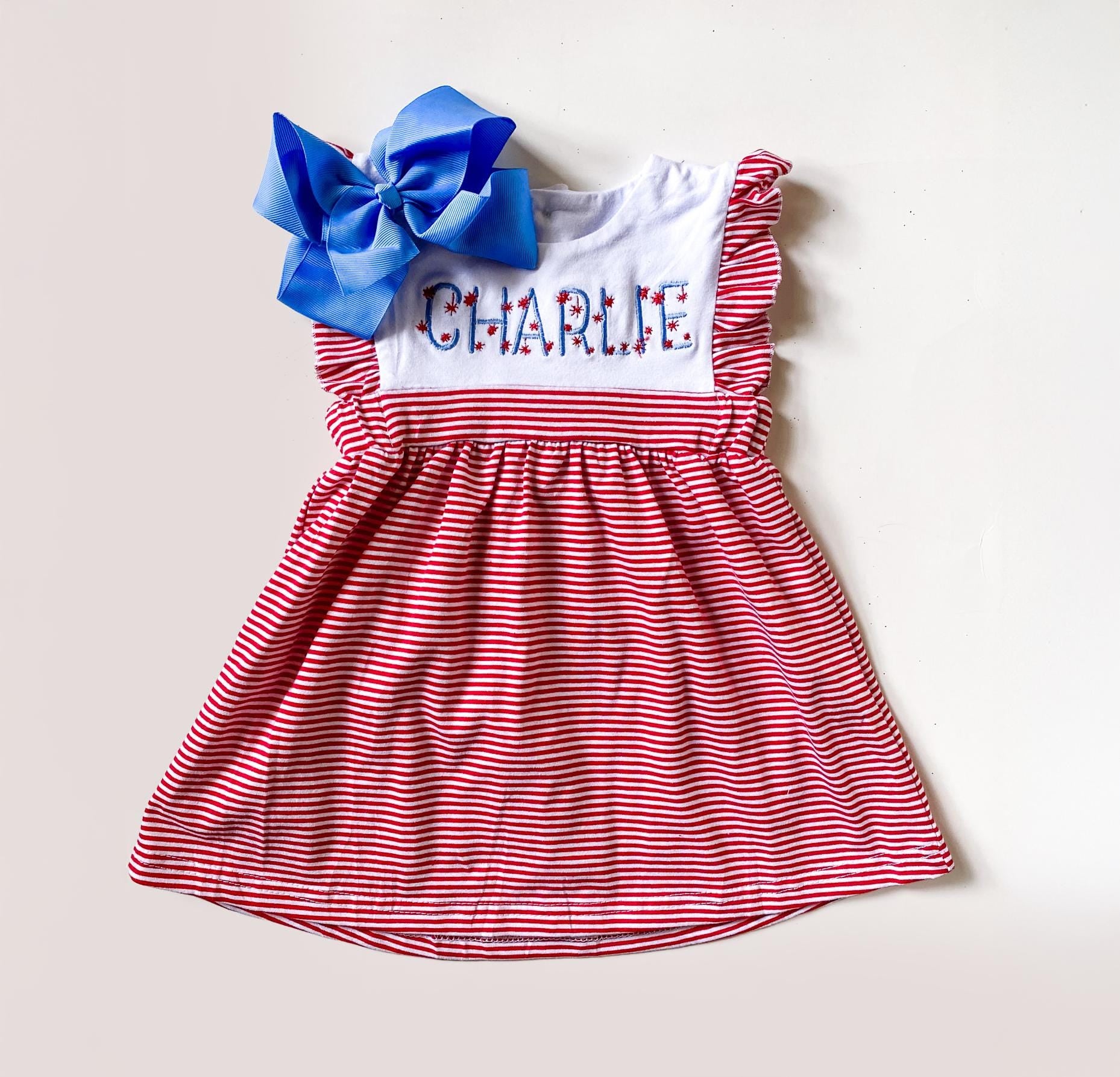 Monogrammed 4th Of July Outfit: Girl's Dress & Boy's Shorts Set