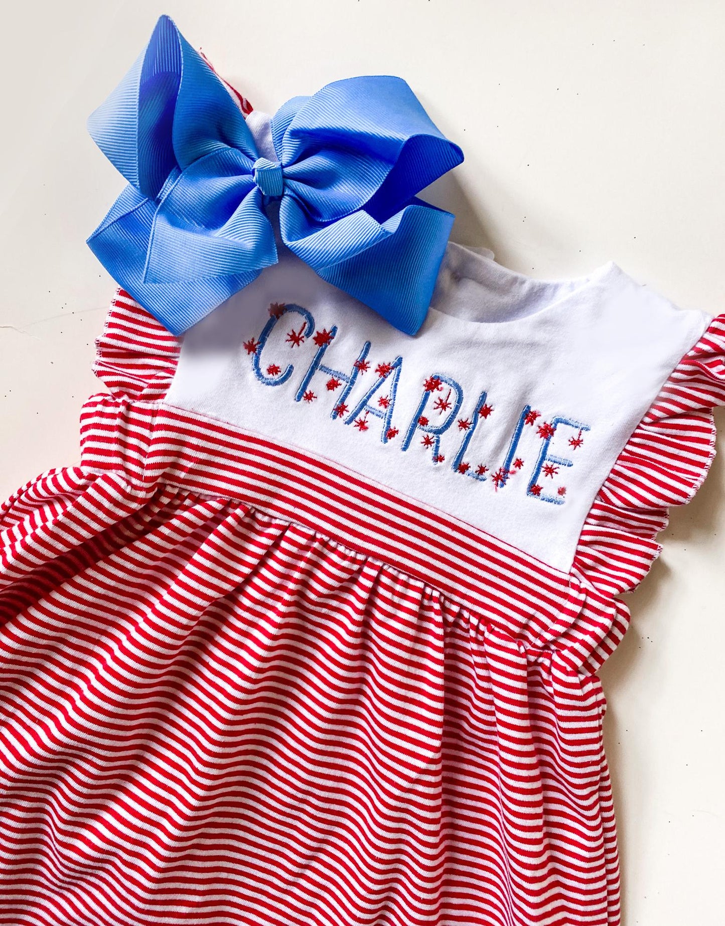 Monogrammed 4th Of July Outfit: Girl's Dress & Boy's Shorts Set
