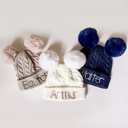 Monogrammed Baby Beanie: Personalized Pom Pom Knit Winter Hat