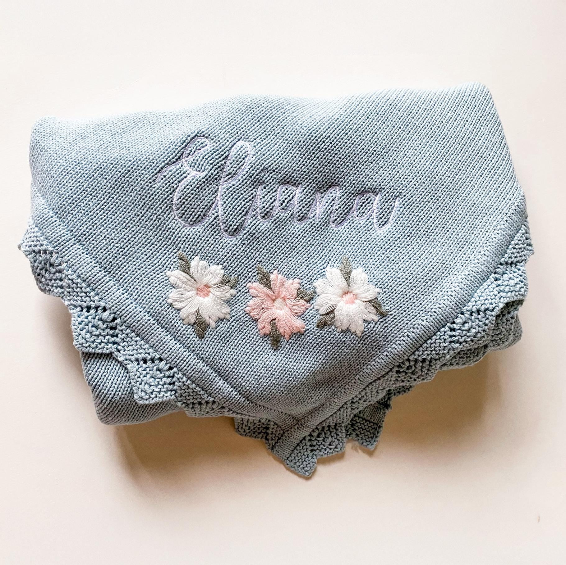Monogrammed Baby Blanket: Custom Knit Cotton Receiving Blanket