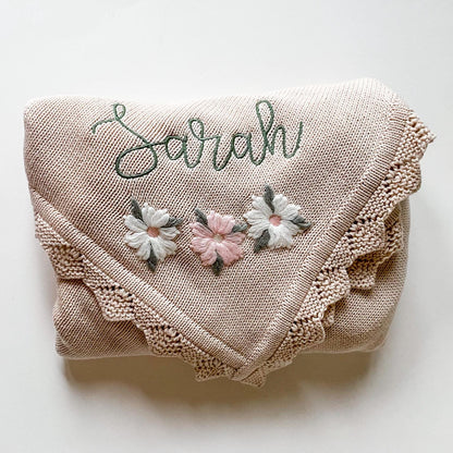 Monogrammed Baby Blanket: Custom Knit Cotton Receiving Blanket