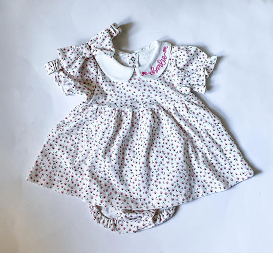 Monogrammed Baby Girl Floral Dress with Bow & Bloomers