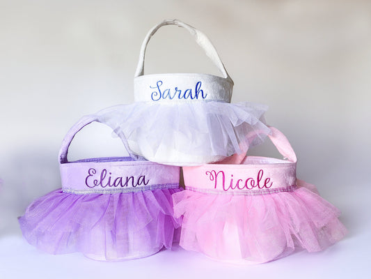Monogrammed Ballerina Easter Basket, Tutu Skirt, Personalized Gift