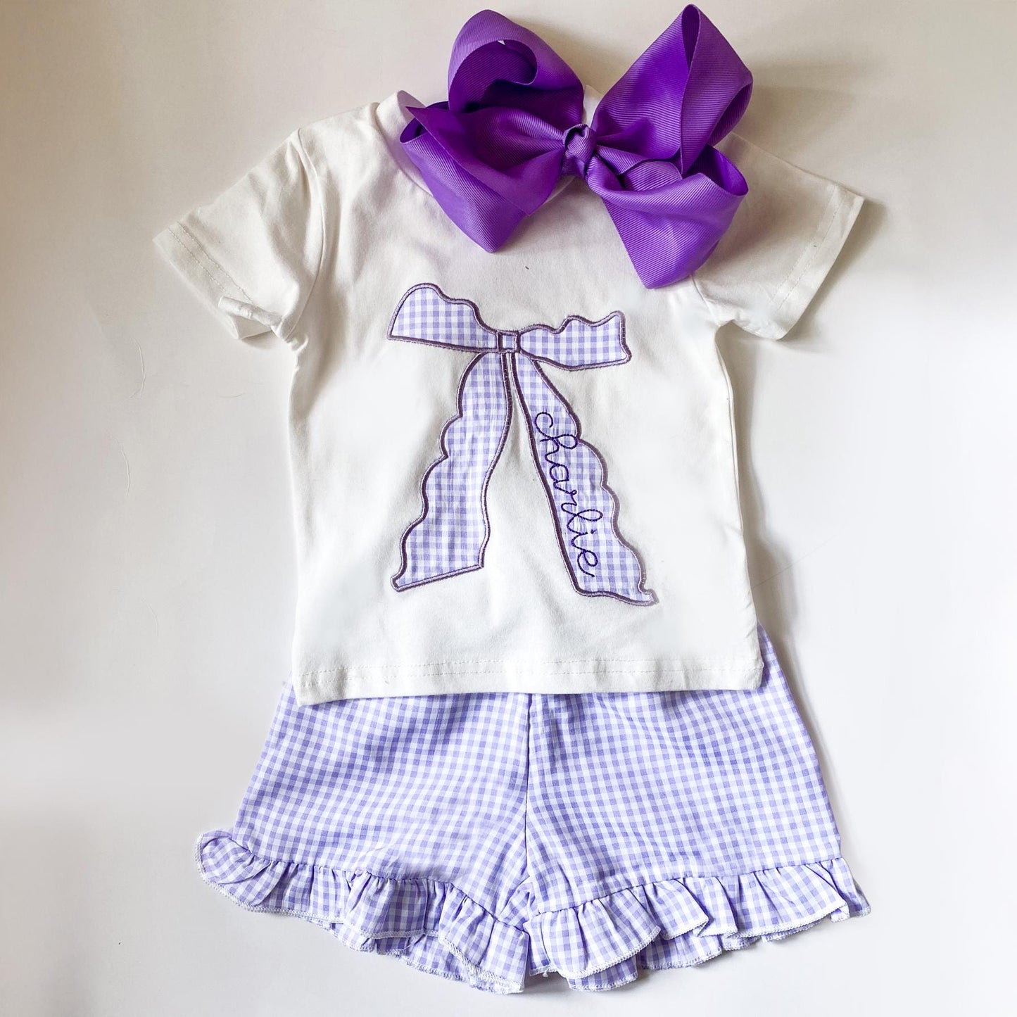 Monogrammed Bow Top & Ruffle Shorts Set: Coquette Baby Girl Outfit