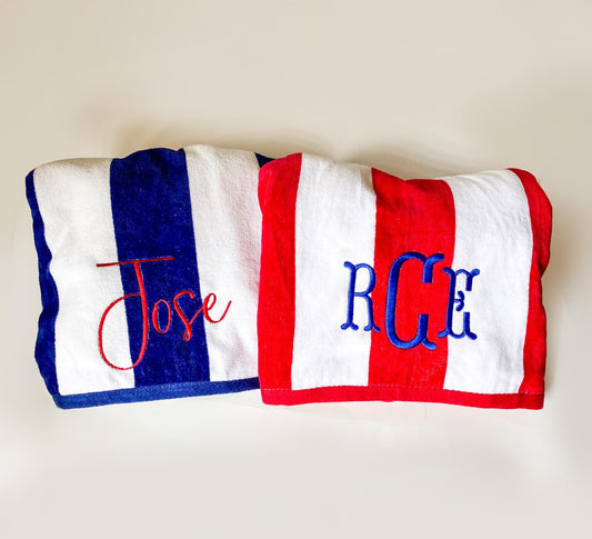 Monogrammed Cabana Stripe Beach Towel: Embroidered Cotton Velour, 30" x 60"