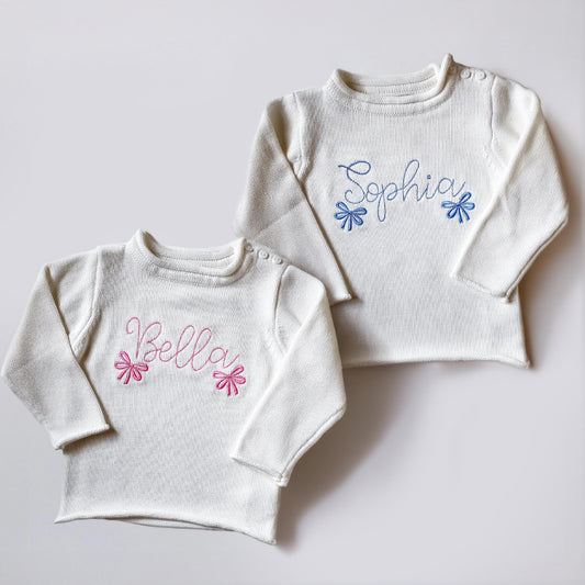 Monogrammed Cotton Rollneck Sweater: Embroidered Kids Outfit