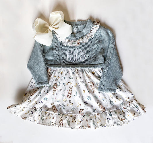 Monogrammed Easter Sweater Dress, Embroidered Bunny Outfit, Personalized Gift