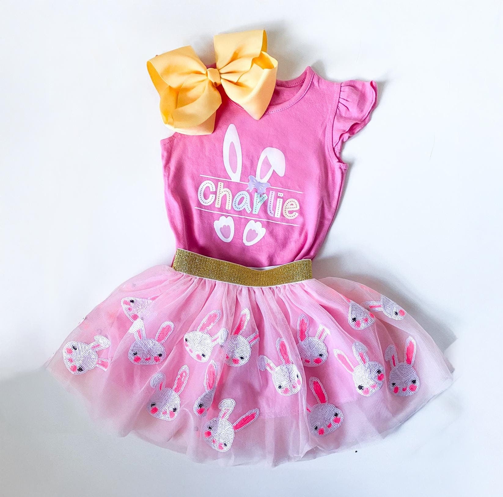 Monogrammed Easter Tutu Outfit: Custom Bunny Shirt & Bow