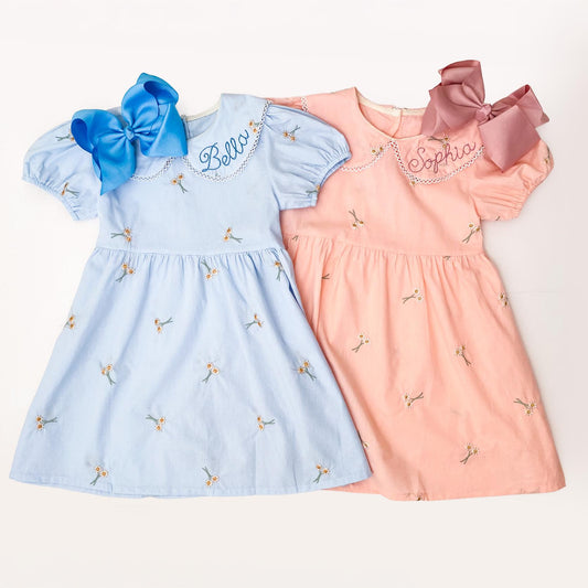 Monogrammed Floral Cotton Dress: Personalized Toddler & Girl Outfit