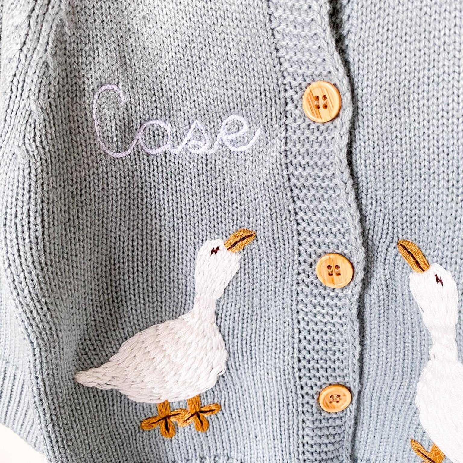 Monogrammed Goose Baby Cardigan: Embroidered Personalized Newborn Gift