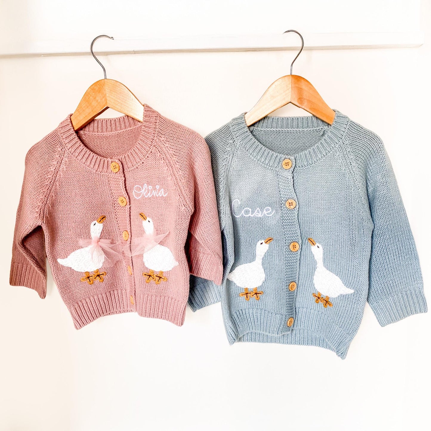 Monogrammed Goose Baby Cardigan: Embroidered Personalized Newborn Gift