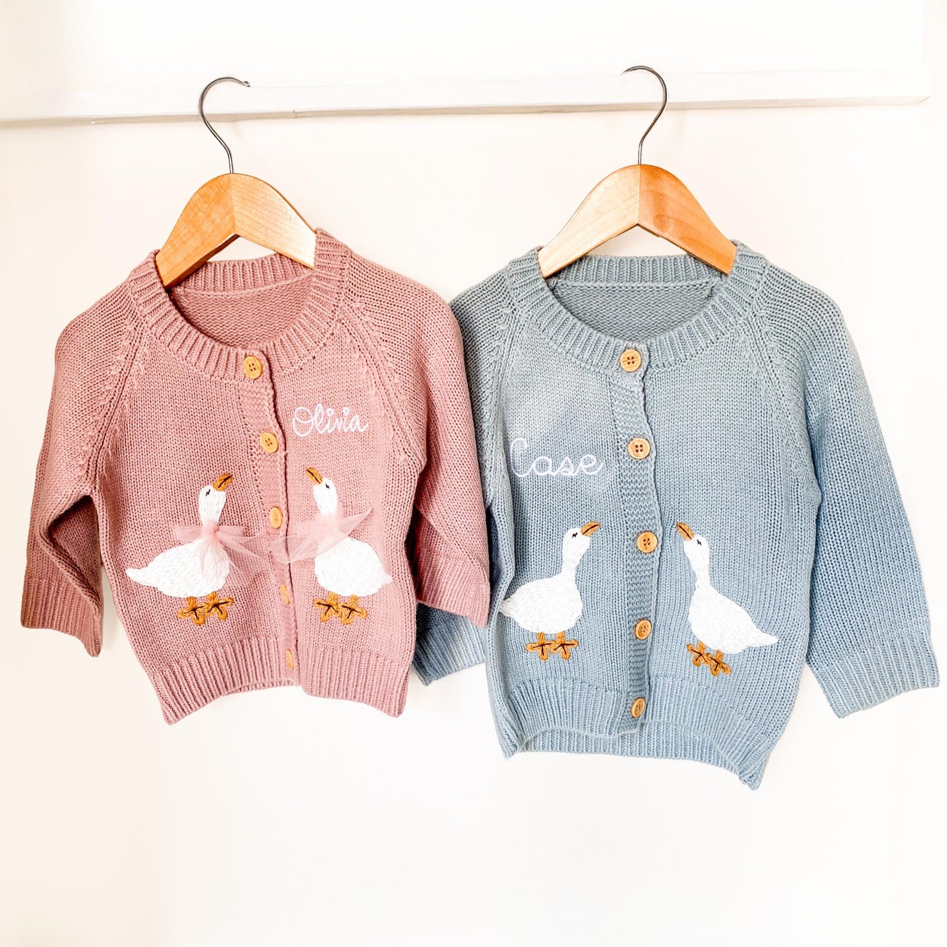 Monogrammed Goose Baby Cardigan: Embroidered Personalized Newborn Gift