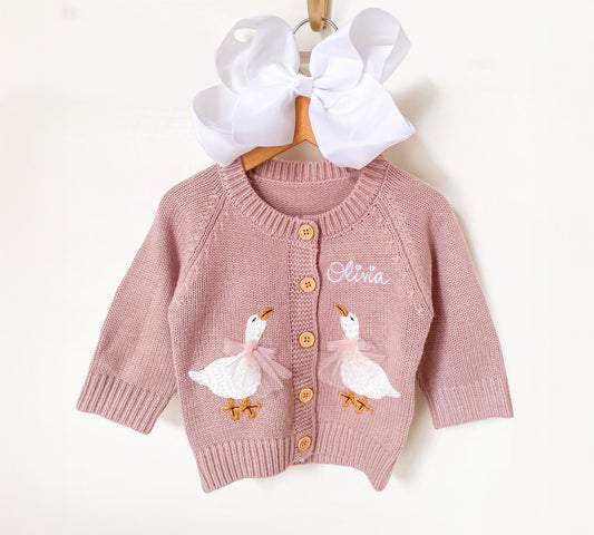 Monogrammed Goose Baby Cardigan: Personalized Newborn Gift