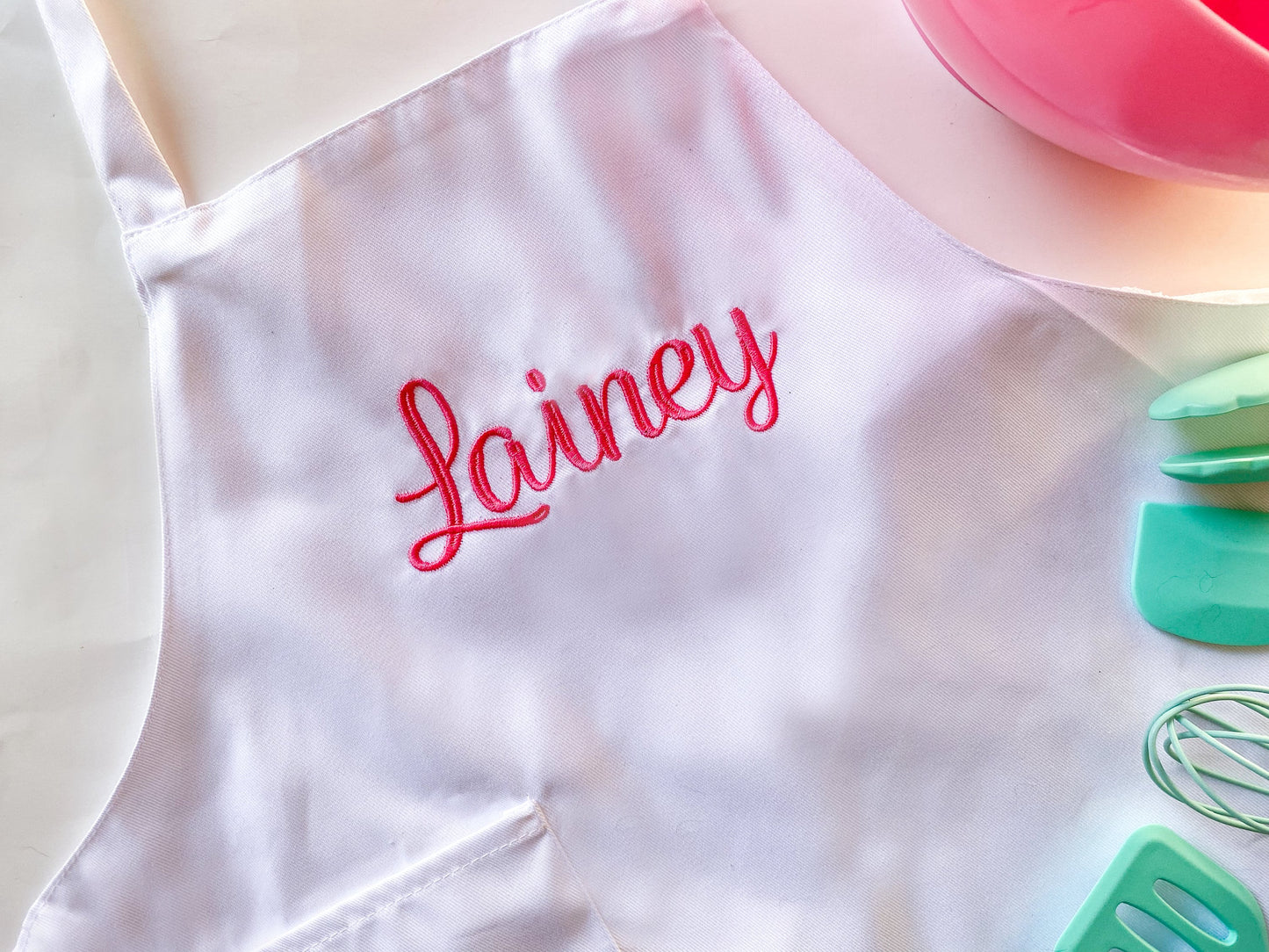 Monogrammed Kid's Apron Set: Ruffle Apron, Cooking Utensils, Birthday Gift