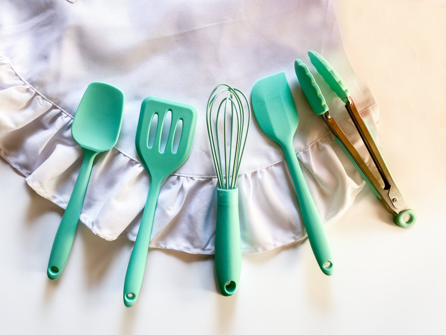 Monogrammed Kid's Apron Set: Ruffle Apron, Cooking Utensils, Birthday Gift