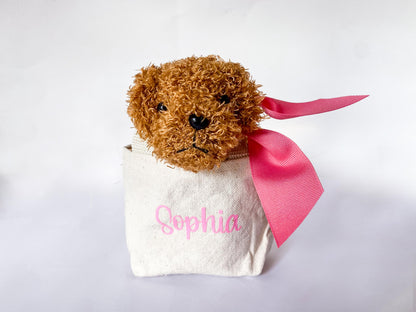 Monogrammed Puppy Party Favor: Personalized Purse with Plush Dog