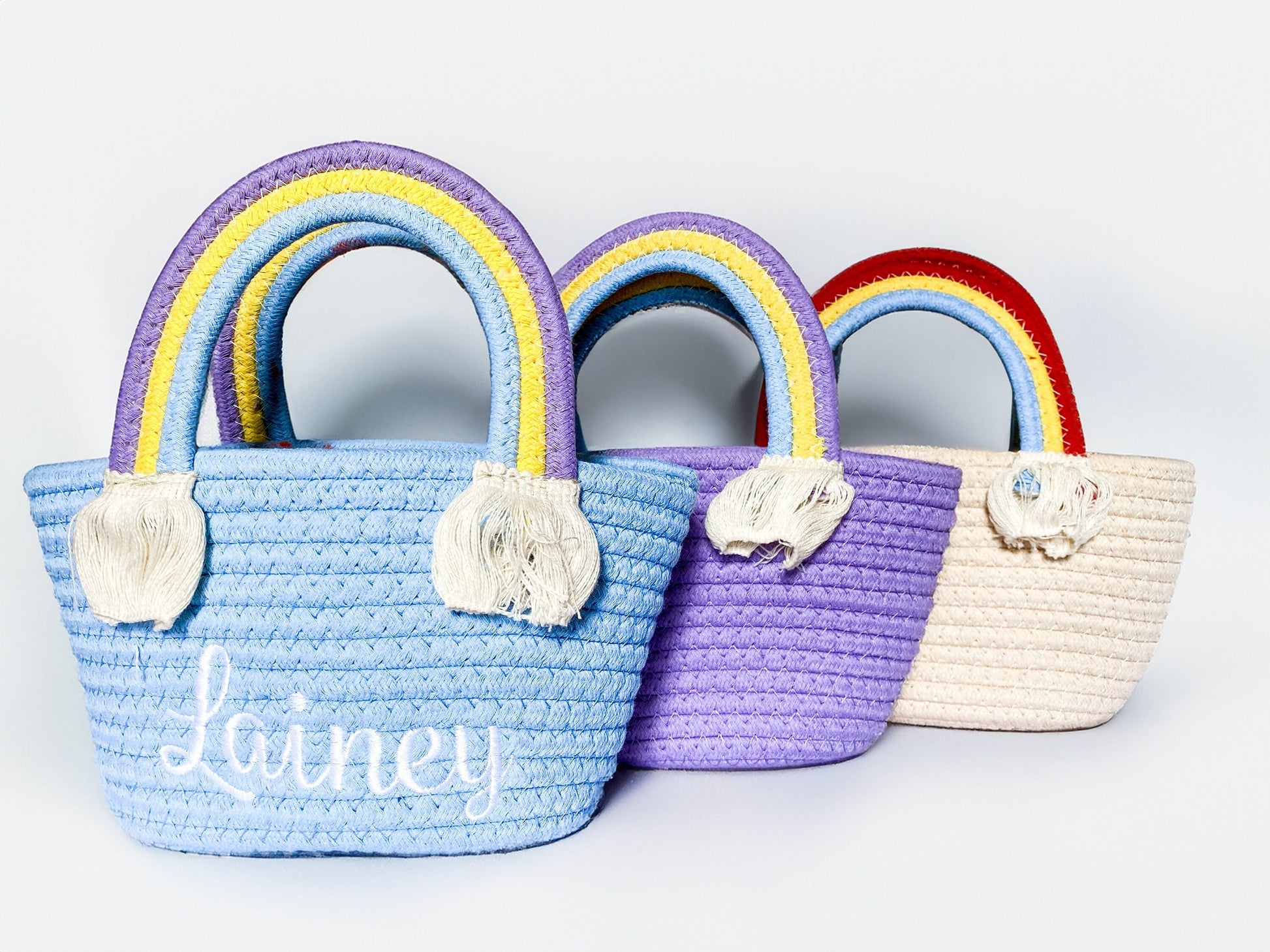 Monogrammed Rainbow Handle Woven Purse: Kids Summer Accessory