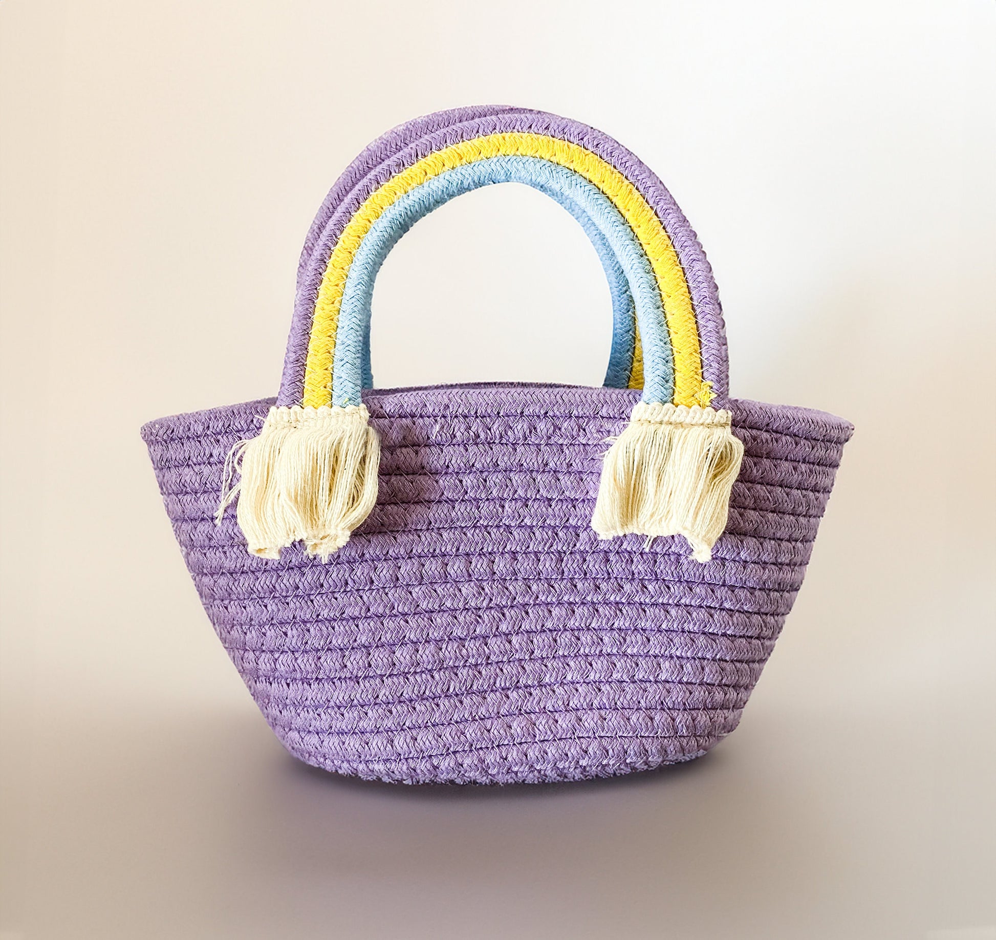 Monogrammed Rainbow Handle Woven Purse: Kids Summer Accessory