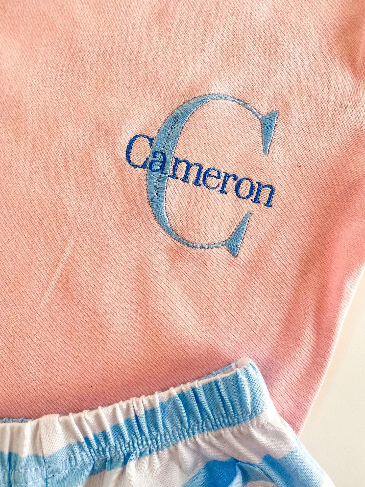 Monogrammed Sibling Outfit: Embroidered Dress & Shorts Set