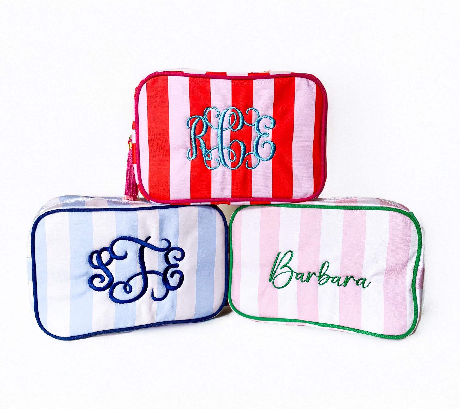 Monogrammed Striped Zipper Pouch: Personalized Cosmetic Bag