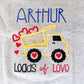Monogrammed Valentine's Day Boy Outfit: Embroidered Valentine's Truck, Loads of Love